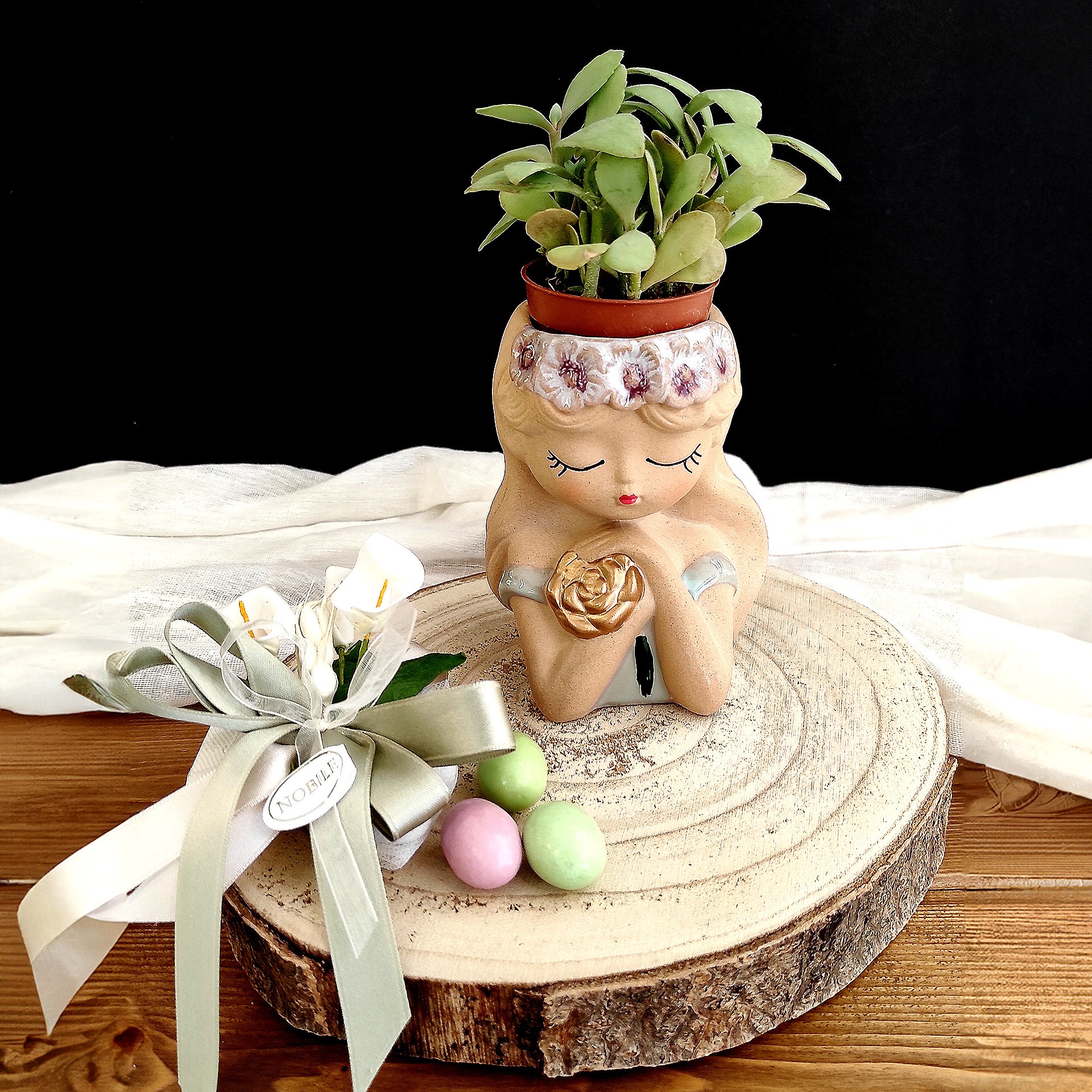 Porta Piantina "Bambina Fiorita" - Bomboniera Originale e Delicata con Confezione Inclusa